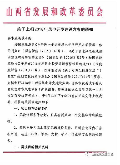 今日截止！山西發(fā)改委要求各市上報(bào)2018年風(fēng)電開發(fā)
