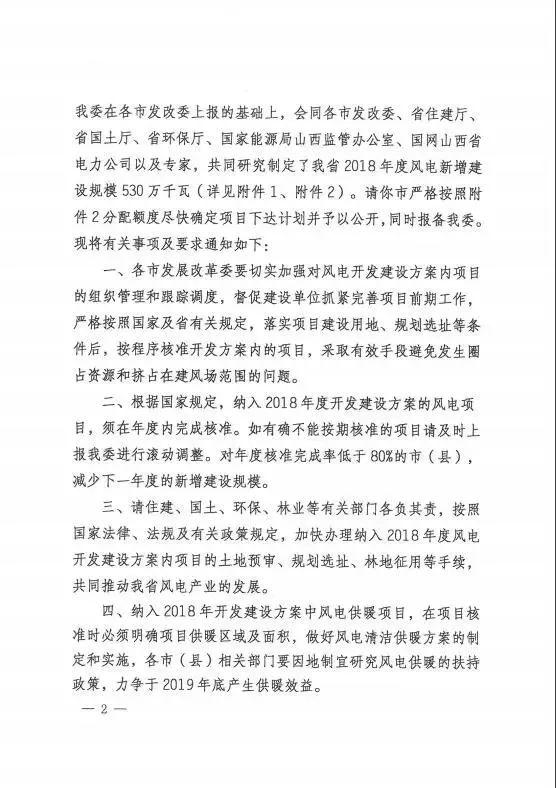 山西下達(dá)2018年度風(fēng)電開發(fā)建設(shè)方案 建設(shè)規(guī)模530萬(wàn)千瓦
